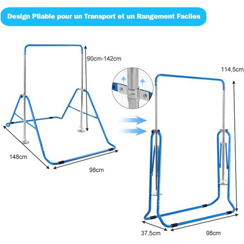 Barre Gymnastique Extensible 90-137cm, Structure Triangulaire, Charge 68kg (bleu)
