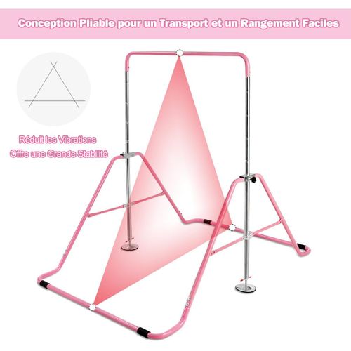 Barre Gymnastique Extensible 90-137cm, Structure Triangulaire, Charge 68kg (rose)