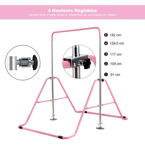 Barre Gymnastique Extensible 90-137cm, Structure Triangulaire, Charge 68kg (rose)