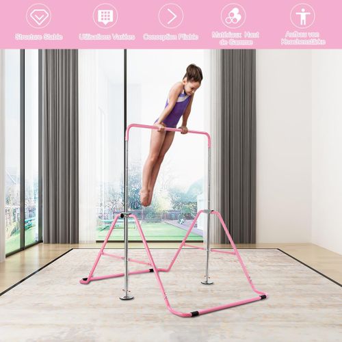 Barre Gymnastique Extensible 90-137cm, Structure Triangulaire, Charge 68kg (rose)