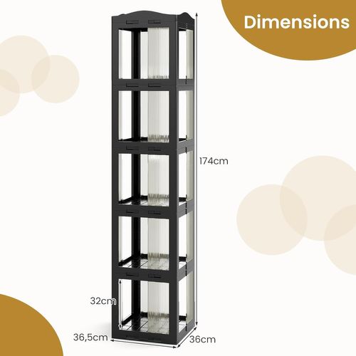 Bibliothèque Pliante Rotative, Étagère Tournante à 360°, Bibliothèque à 5 Niveaux, Noir