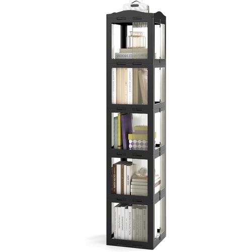 Bibliothèque Pliante Rotative, Étagère Tournante à 360°, Bibliothèque à 5 Niveaux, Noir