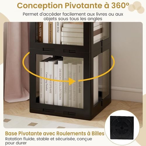 Bibliothèque Pliante Rotative, Étagère Tournante à 360°, Bibliothèque à 5 Niveaux, Noir