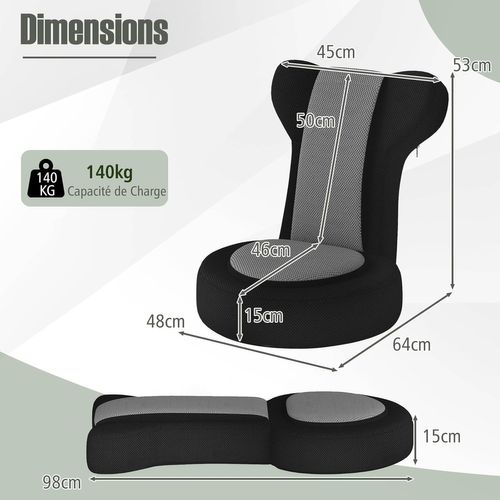 Fauteuil De Sol Pliable 48x64x53cm, Appuie-tête Et Dossier Réglables,coussin Rembourré ,gris