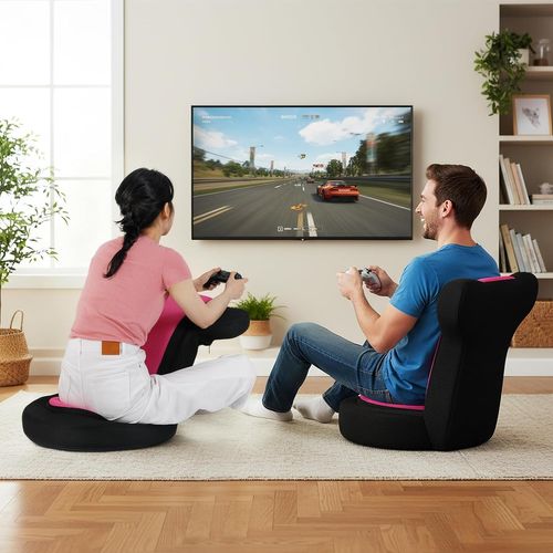 Fauteuil De Sol Pliable 48x64x53cm, Appuie-tête Et Dossier Réglables,coussin Rembourré ,rose