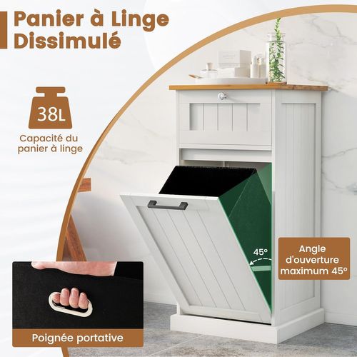 Meuble Salle De Bain Avec Tiroir,meuble Linge Placard 38l,panier à Linge Amovible,40x37x82cm,blanc