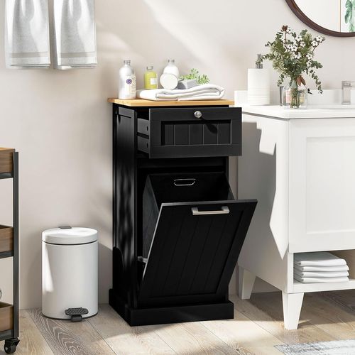 Meuble Salle De Bain Avec Tiroir,meuble Linge Placard 38l,panier à Linge Amovible,40x37x82cm,noir