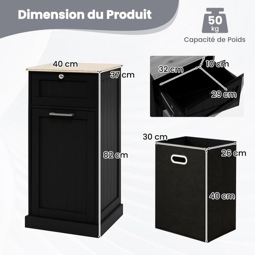 Meuble Salle De Bain Avec Tiroir,meuble Linge Placard 38l,panier à Linge Amovible,40x37x82cm,noir