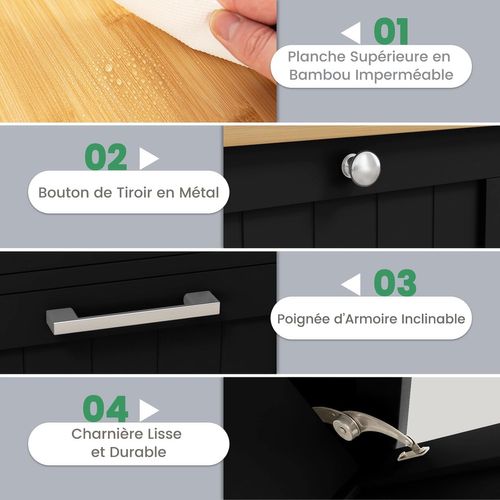 Meuble Salle De Bain Avec Tiroir,meuble Linge Placard 38l,panier à Linge Amovible,40x37x82cm,noir