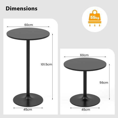 Table Bistrot Ronde, Table De Bar 101,5 Cm, Hauteur Transformable En Table Basse 56 Cm (noir,2)