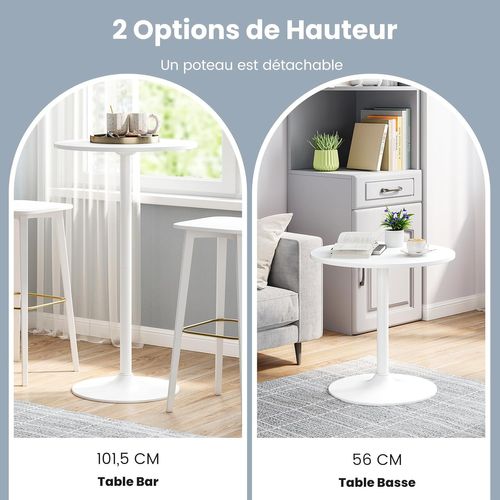 Table Bistrot Ronde, Table De Bar 101,5 Cm, Hauteur Transformable En Table Basse 56 Cm (blanc,1)