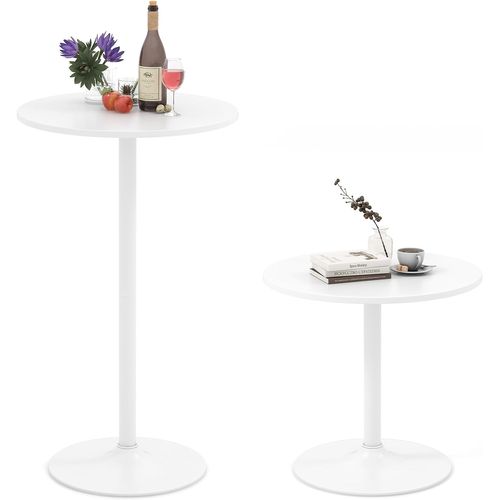 Table Bistrot Ronde, Table De Bar 101,5 Cm, Hauteur Transformable En Table Basse 56 Cm (blanc,2)