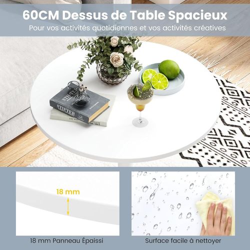 Table Bistrot Ronde, Table De Bar 101,5 Cm, Hauteur Transformable En Table Basse 56 Cm (blanc,2)