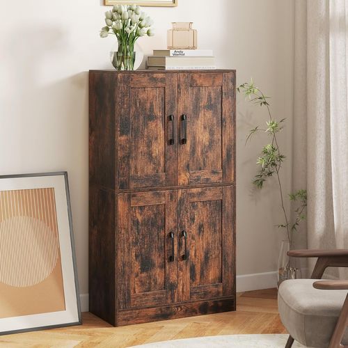 Armoire De Salle De Bain, Meuble De Rangement Avec 4 Portes, Étagères Réglables(marron Rustique)