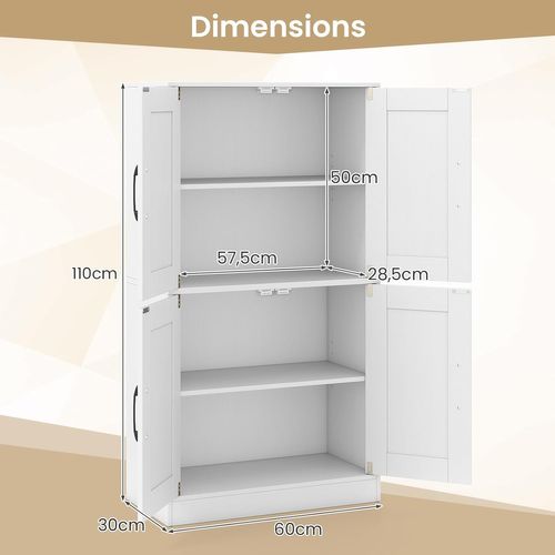 Armoire De Salle De Bain, Meuble De Rangement Avec 4 Portes, Étagères Réglables (blanc)
