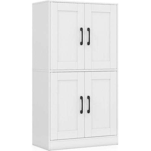 Armoire De Salle De Bain, Meuble De Rangement Avec 4 Portes, Étagères Réglables (blanc)