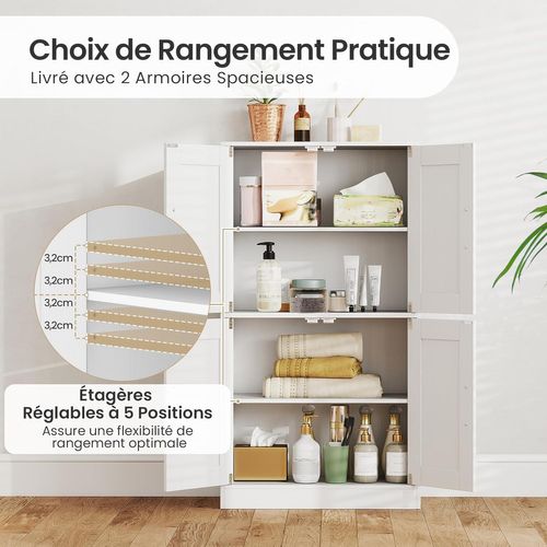 Armoire De Salle De Bain, Meuble De Rangement Avec 4 Portes, Étagères Réglables (blanc)