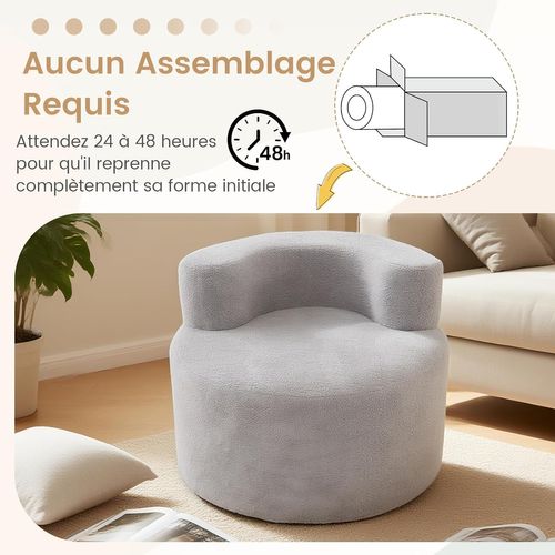 Canapé Compressé Rond,canapé Simple Avec Rembourrage En Éponge Et Revêtement En Peluche(gris)