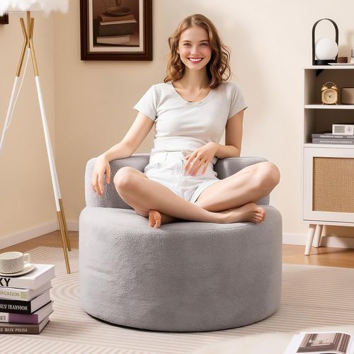 Canapé Compressé Rond,canapé Simple Avec Rembourrage En Éponge Et Revêtement En Peluche(gris)