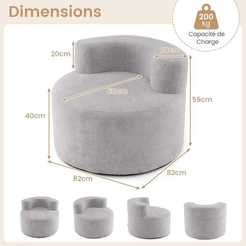 Canapé Compressé Rond,canapé Simple Avec Rembourrage En Éponge Et Revêtement En Peluche(gris)