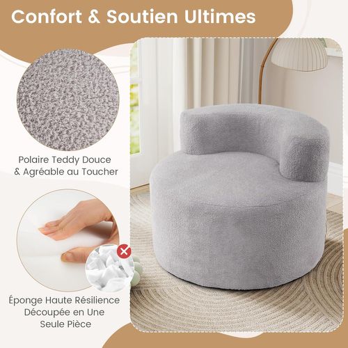 Canapé Compressé Rond,canapé Simple Avec Rembourrage En Éponge Et Revêtement En Peluche(gris)