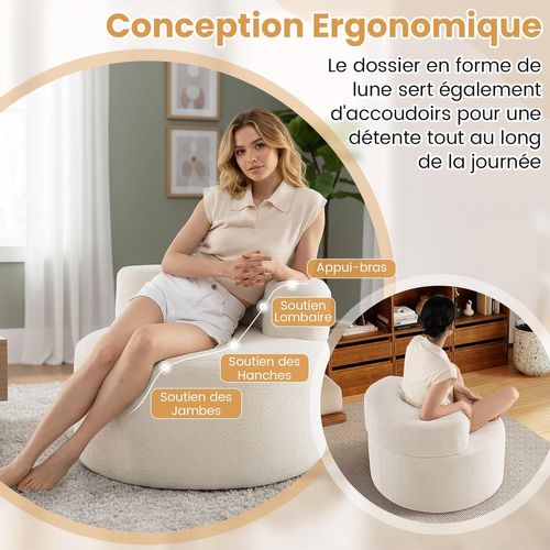 Canapé Compressé Rond, Canapé Simple Avec Rembourrage En Éponge Et Revêtement En Peluche(beige)