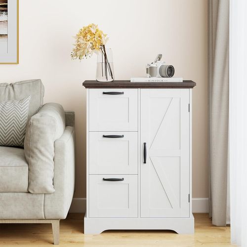 Meuble Salle De Bain Rangement, Armoire De Rangement Style Ferme Avec Porte De Grange(blanc)
