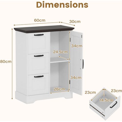 Meuble Salle De Bain Rangement, Armoire De Rangement Style Ferme Avec Porte De Grange(blanc)