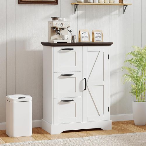 Meuble Salle De Bain Rangement, Armoire De Rangement Style Ferme Avec Porte De Grange(blanc)