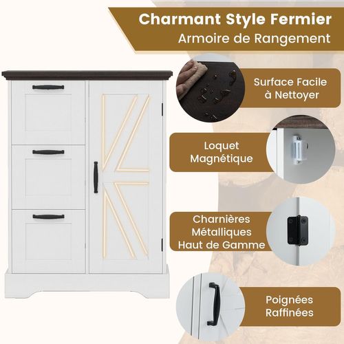 Meuble Salle De Bain Rangement, Armoire De Rangement Style Ferme Avec Porte De Grange(blanc)