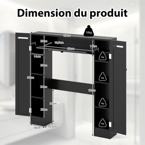 Meuble Wc Au-dessus Des Toilettes, Etagère De Rangement De Salle De Bains(19,5 X 89 X 99 Cm,noir)