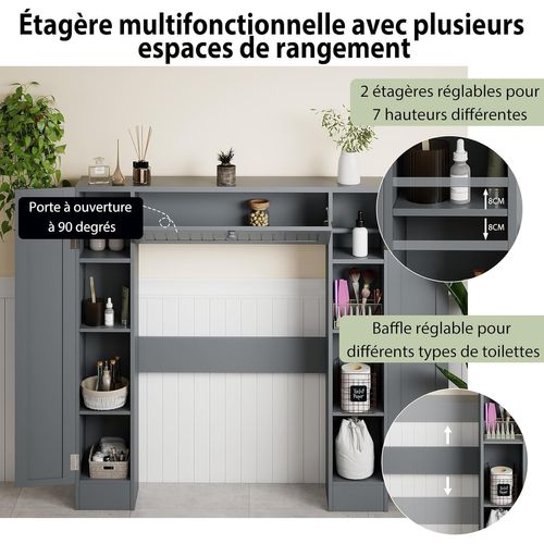 Meuble Wc Au-dessus Des Toilettes, Etagère De Rangement De Salle De Bains(19,5 X 89 X 99 Cm,gris)