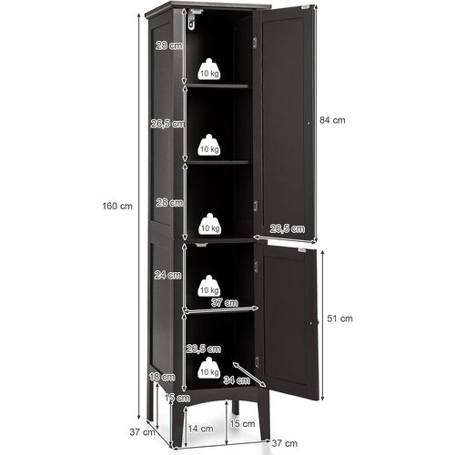 Meuble De Rangement Salle De Bain,colonne Sur Pied Avec Rangement à 5 Niveaux,37x37x160cm,brun