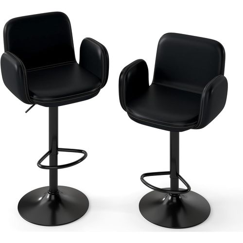 Lot De 2 Tabourets De Bar Pivotants, Chaises De Bar En Pu Avec Hauteur Réglable(noir)