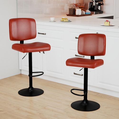 Lot De 2 Tabourets Bar, Chaises De Bar En Pu Avec Dossier, Hauteur Réglable