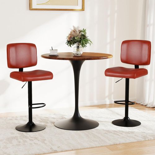 Lot De 2 Tabourets Bar, Chaises De Bar En Pu Avec Dossier, Hauteur Réglable