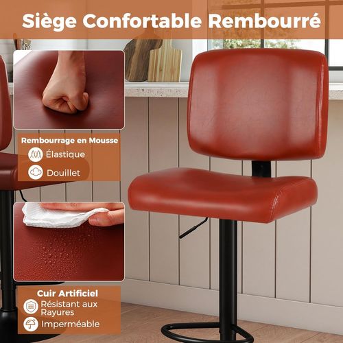 Lot De 2 Tabourets Bar, Chaises De Bar En Pu Avec Dossier, Hauteur Réglable