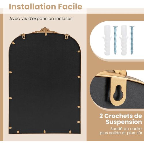 Miroir Mural Arch,cadre En Métal,réflexion Hd,2 Crochets De Suspension(90 X 61 Cm)