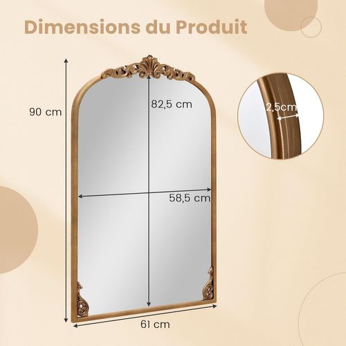 Miroir Mural Arch,cadre En Métal,réflexion Hd,2 Crochets De Suspension(90 X 61 Cm)