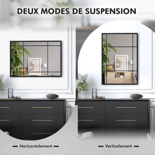 Miroir Mural Rectangulaire 100 X 70 Cm,cadre En Métal,installation Facile,noir(style 2)