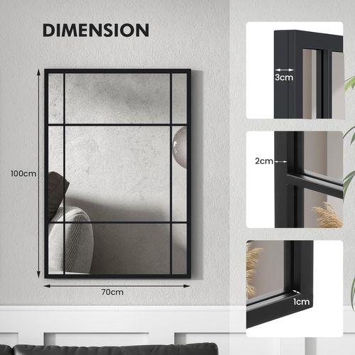 Miroir Mural Rectangulaire 100 X 70 Cm,cadre En Métal,installation Facile,noir(style 2)