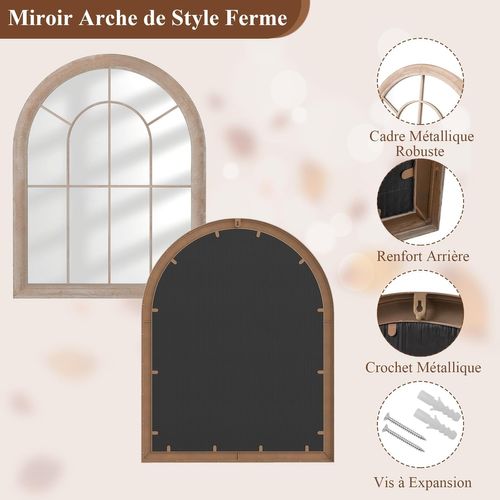 Grand Miroir Mural Arche Exterieur Interieur,cadre Métallique,4 Mm Réflexion Hd(88 X 69,5 Cm)
