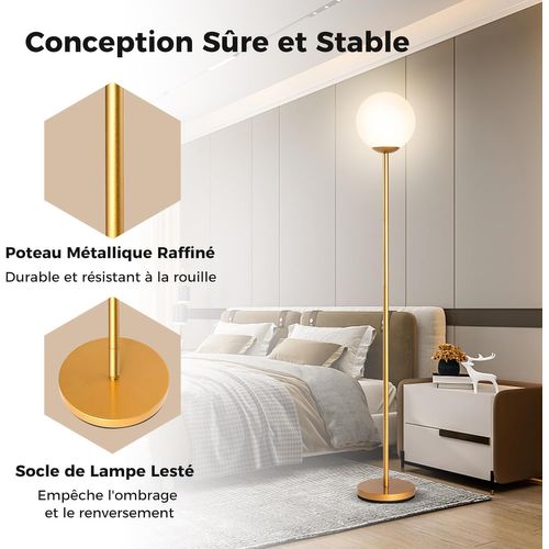 Lampadaire à Globe 165 Cm,lampe Sur Pied Moderne,interrupteur à Pied,culot D'ampoule E27,doré