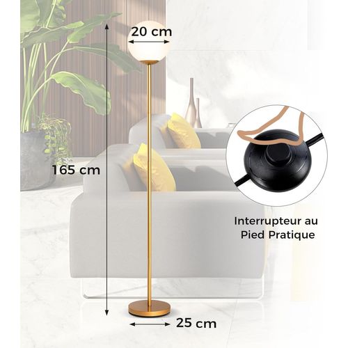 Lampadaire à Globe 165 Cm,lampe Sur Pied Moderne,interrupteur à Pied,culot D'ampoule E27,doré