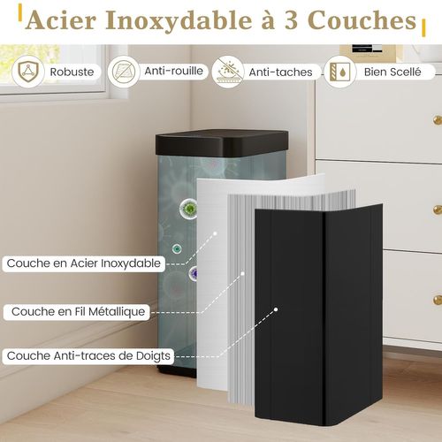 Poubelle Cuisine Automatique 60 L,poubelle En Acier Inoxydable,capteur Mouvement Infrarouge(noir)