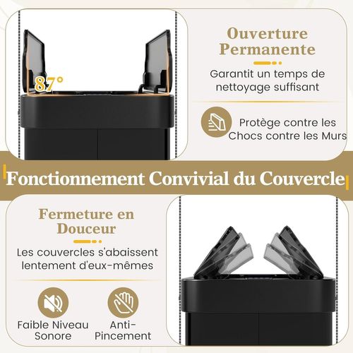 Poubelle Cuisine Automatique 60 L,poubelle En Acier Inoxydable,capteur Mouvement Infrarouge(noir)