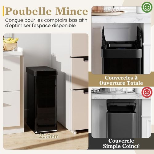 Poubelle Cuisine Automatique 60 L,poubelle En Acier Inoxydable,capteur Mouvement Infrarouge(noir)