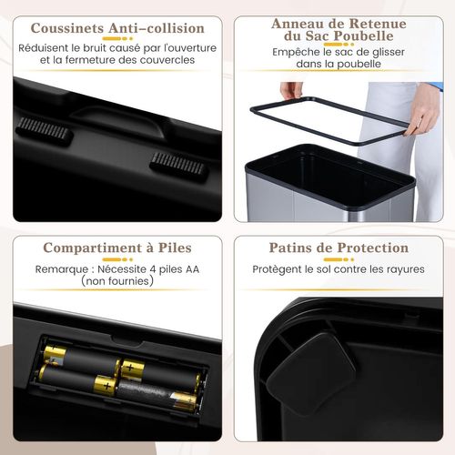 Poubelle Cuisine Automatique 60 L,poubelle En Acier Inoxydable,capteur Mouvement Infrarouge(argent)