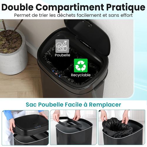 Poubelle Cuisine Automatique 58l,tri Selectif,2 Anneaux De Maintien,couvercle à Ouverture Maintenue