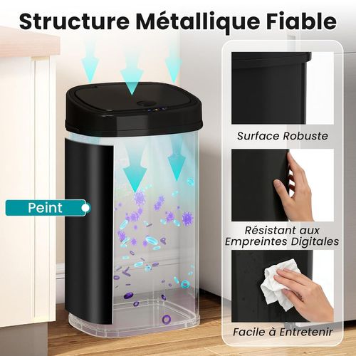 Poubelle Cuisine Automatique 58l,tri Selectif,2 Anneaux De Maintien,couvercle à Ouverture Maintenue